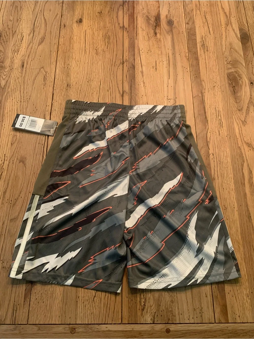 adidas Boys' Olive, Gray & White Performance Shorts with Orange Accents